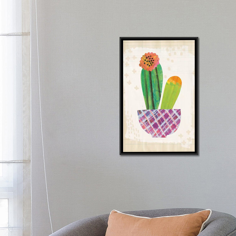 «Collage Cactus II.A», impression sur toile tendue, H 26 po x l 18 po x P 1,5 po, Toile avec cadre noir, Pas de tapis