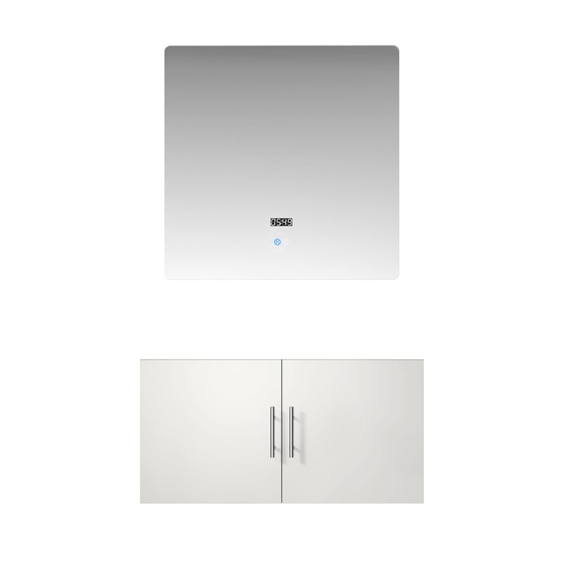 36 po L x P 22 po Meuble-lavabo blanc brillant avec miroir à DEL - Grand compartiment de rangement, Blanc lustré