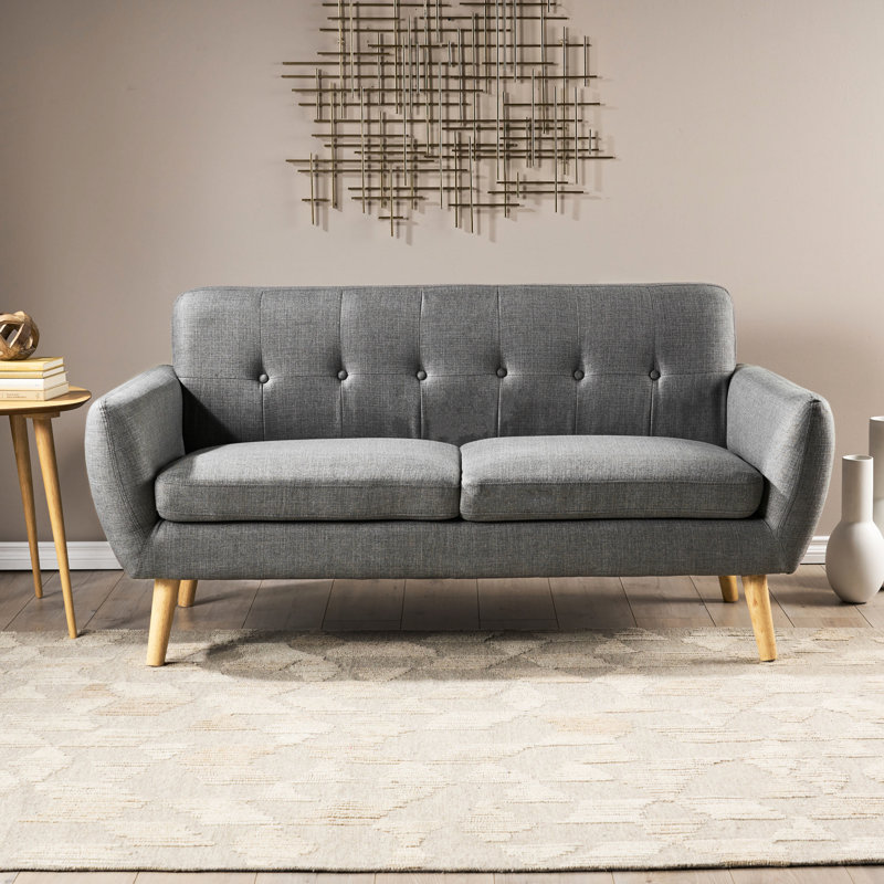 Revêtement en tissu gris foncé de style Mid-Century avec boutons gris foncé pour petits espaces et rembourrage doux
