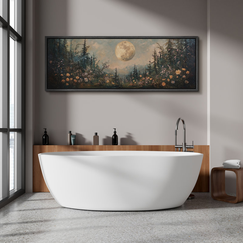 Pleine lune sur forêt, impression sur toile surdimensionnée, décorations murales encadrées, H 20 po x l 60 po