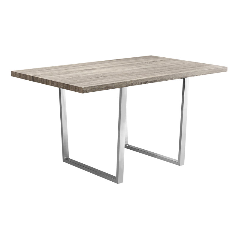 Table rectangulaire contemporaine de 152 cm (60 po), fini laminé gris, pattes en métal, pour salle à manger et cuisine, 4 couverts.