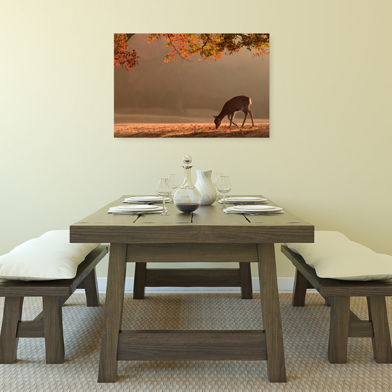 Deer In Autumn Peaceful Serene Tranquil Deer Autumn Forest Wall Art Print 1 Piece Wrapped Canvas Wall Art