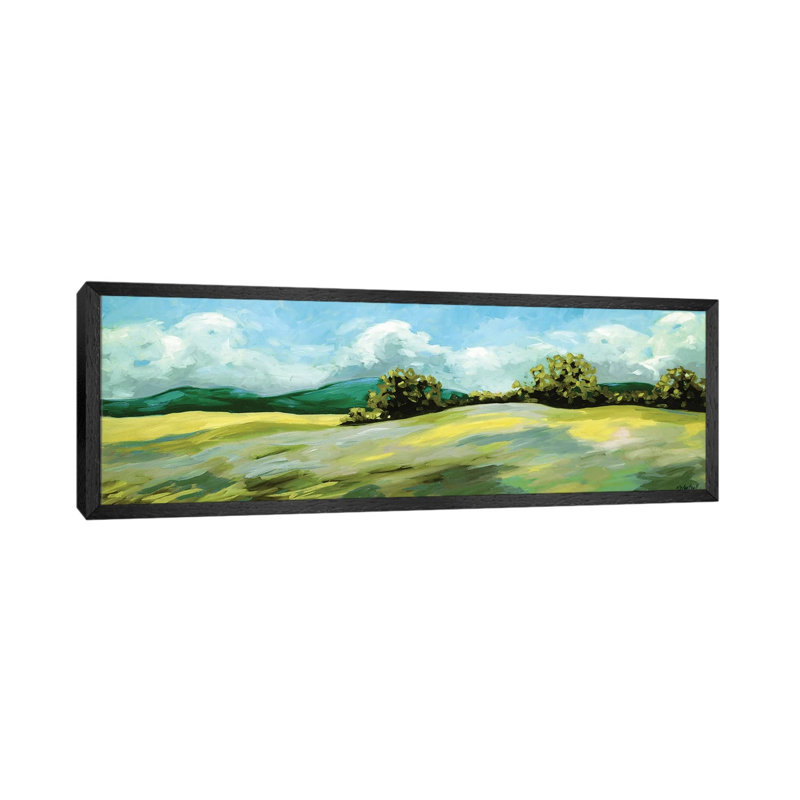 Lavender Breeze Panel Green by Kristina Wentzell - Panoramic Print on Canvas, 30.48cm H x 91.44cm W x 3.81cm D, Black Framed