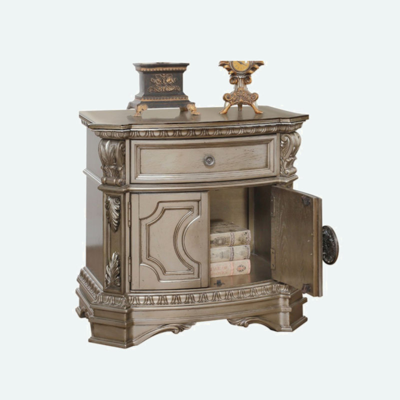 Mazon 1-Drawer Nightstand, Antique Silver