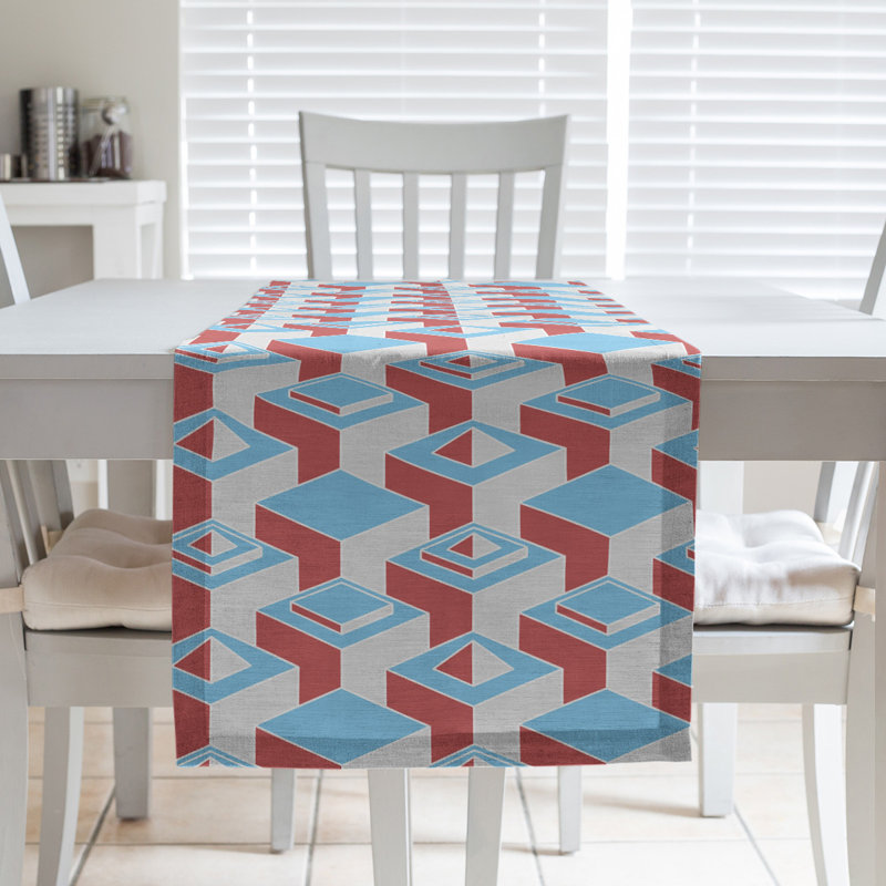 Chemin de table Classic Skyscrapers, 16 po x 90 po, Bleu sarcelle / rouge