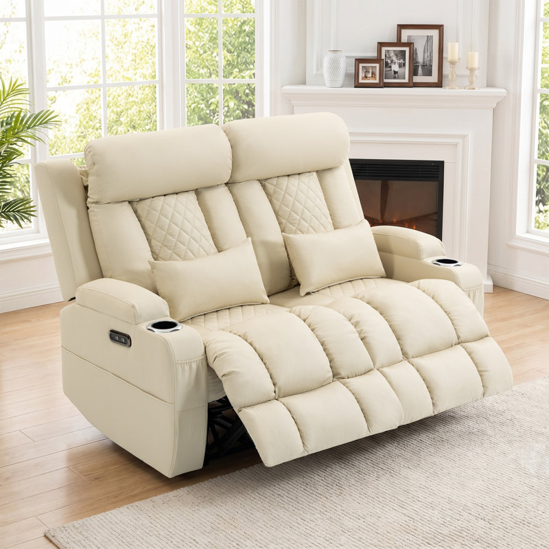 Dual Power Reclining Loveseat with Zero Wall Hugger Design | Adjustable Headrests and Lumbar Pillow, Center Console with Charging Outlets, Electric Recliner Couch for Living Room or Home Theater