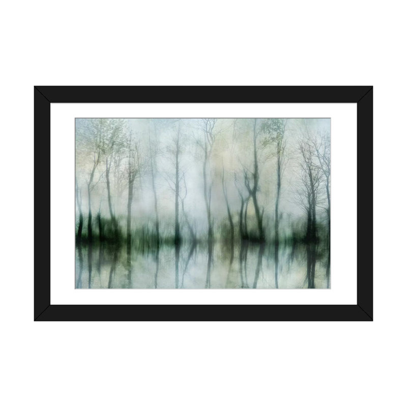 « ponded pond », impression sur toile, H 16 po x l 24 po x P 1 po, Papier avec cadre noir, Blanc