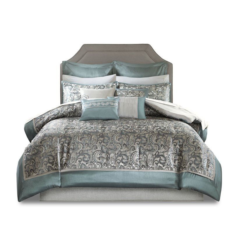 Ensemble de chambre dans un sac jacquard à motif cachemire 24 pièces Pruitt, Édredon très grand + 23 pièces supplémentaires