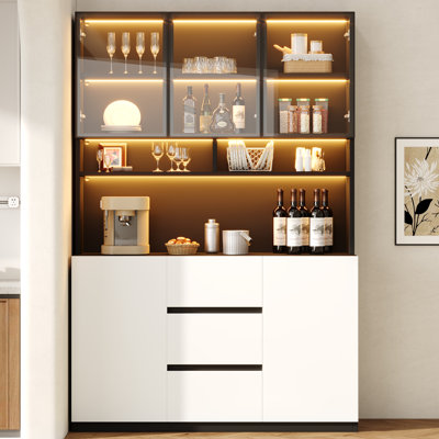 H200 cm Glass Display Cabinet with LED Lighting and 3 Drawers