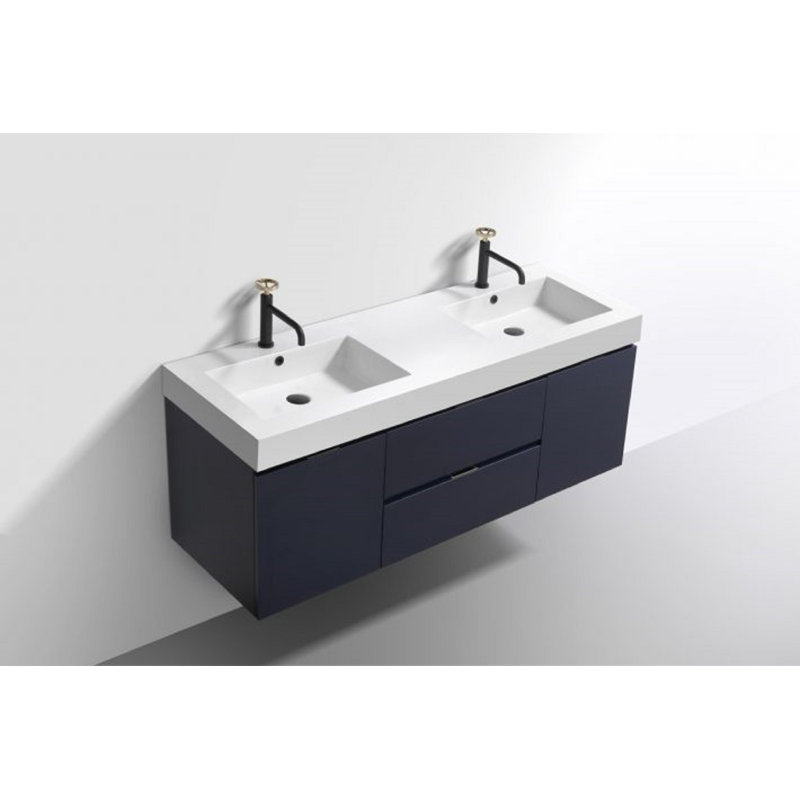 Ensemble de meuble-lavabo double mural 59 po Royka, Bleu
