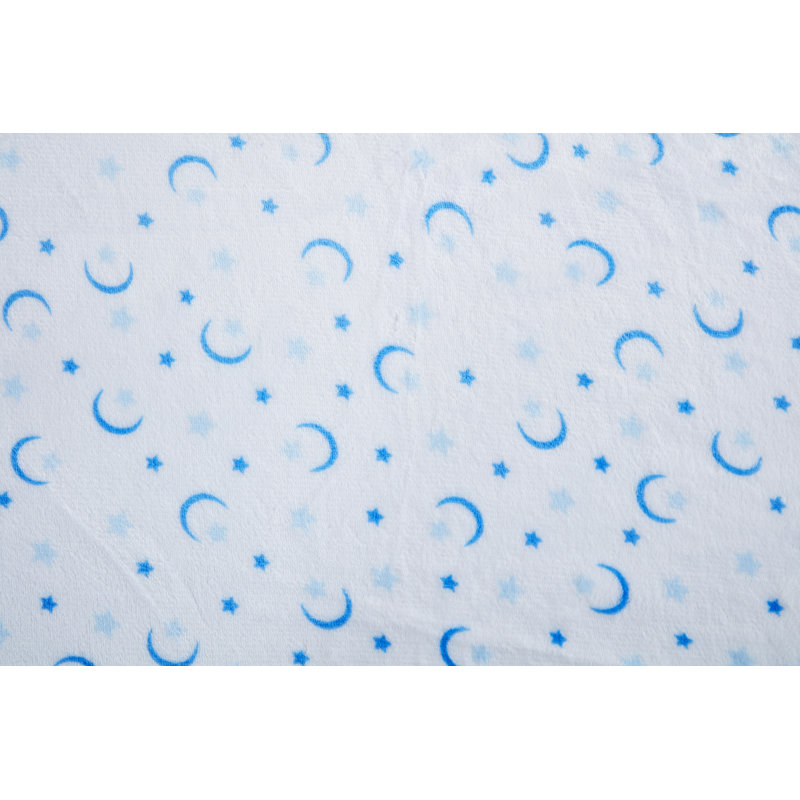 Drap-housse pour lit de bébé Micropeluche, Bleu / blanc avec lune et étoiles