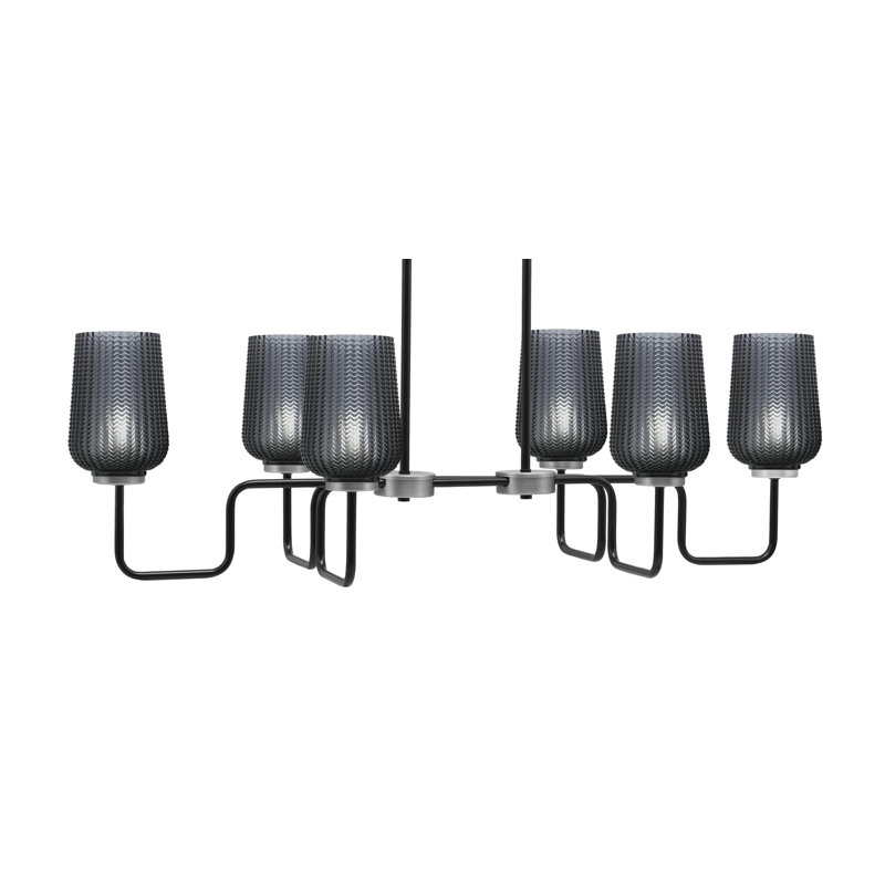Luminaire îlot 6 lumières Amarmula, noir mat et finition graphite, verre texturé fumé 5 po, Transparent/noir, Noir / nickel