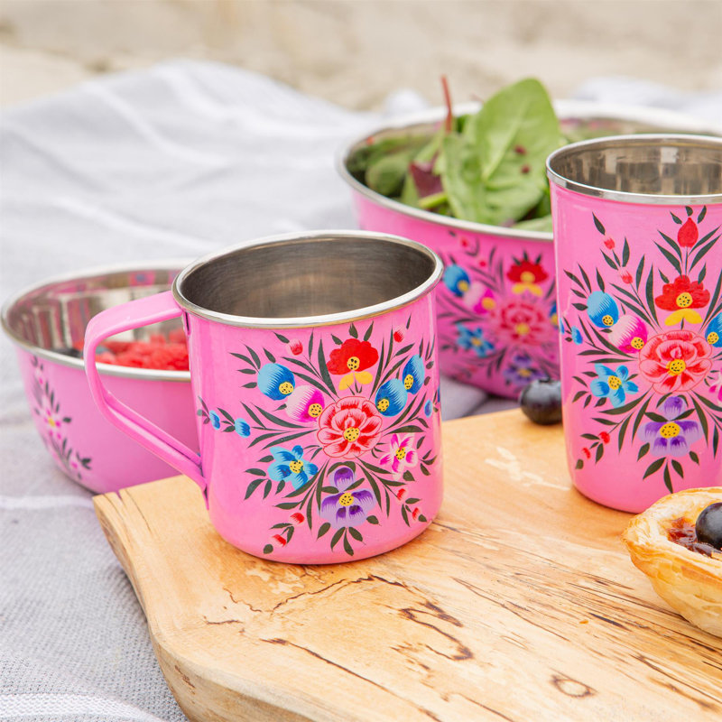 Buttercup Pansy 450Ml Stainless Steel Camping Mugs - Pack Of 6 - By BillyCan, Raspberry