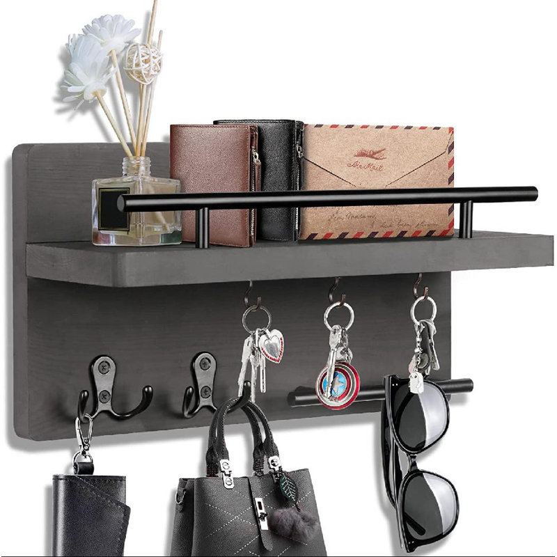Organisateur mural en bois massif, Gris, L 12,6 po x H 7 po x P 5 po