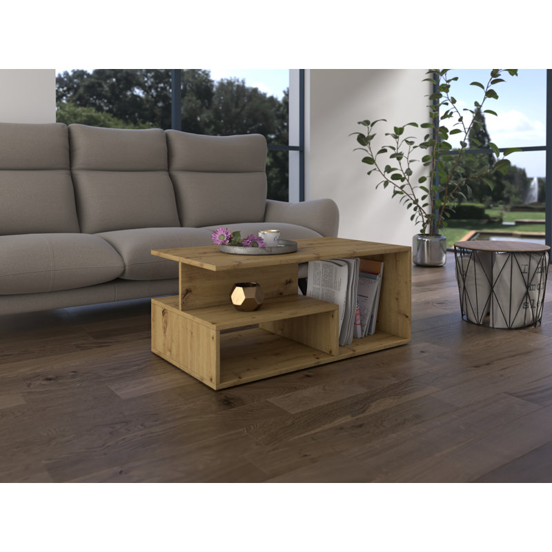 Cheston Floor Shelf Coffee Table with Storage, Artisan Oak