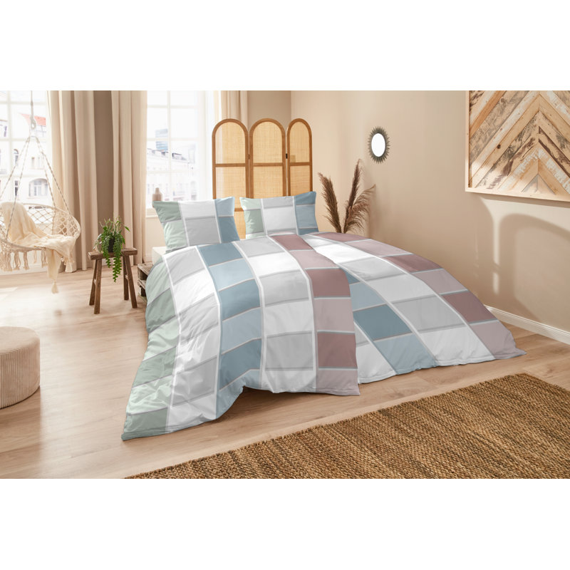 Raygina Cotton Plaid Duvet Cover Set with Pillow Shams Included, 155cm W x 220 cm D