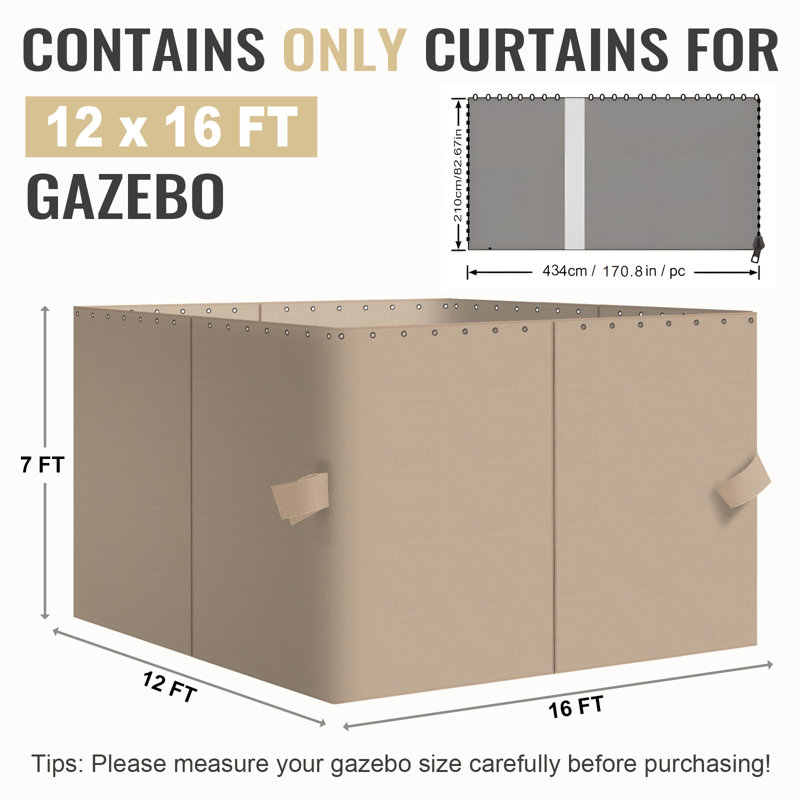 4-Panel Outdoor Gazebo Curtains, 82.7" H x 144" W192" D, Sand Yellow
