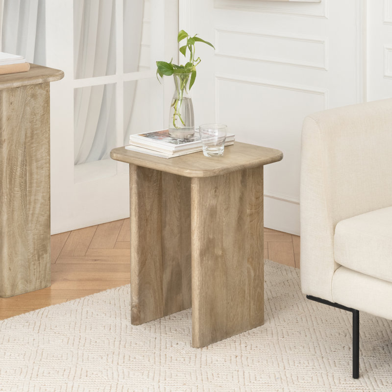 Adalhi Solid Wood Sled End Table, Warm Sand