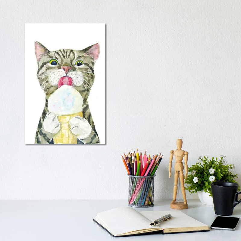 Tabby Cat With Ice Cream by Alexey Dmitrievich Shmyrov - Wrapped Canvas Gallery-Wrapped Canvas Giclée