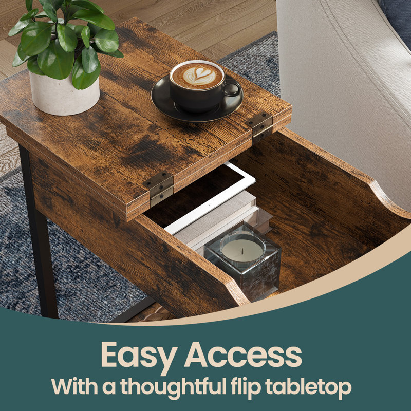 Hipolito End Table with Charging Station and Storage, Rustic Brown