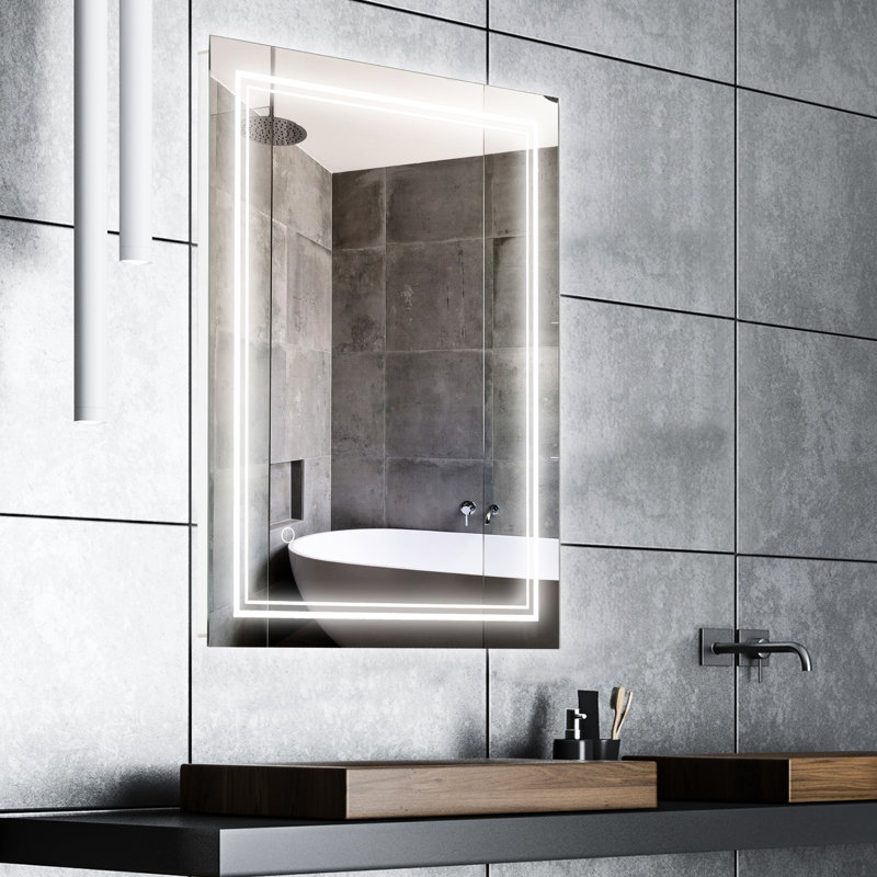 Silver Led Bathroom Mirror 32"x24", Lighted Wall Mount Vanity, Touch Sensitive Button, Waterproof, , Various Mounting Ways 32" X 24" Mirror, Mount, Smart Silver, Different Demonstrated