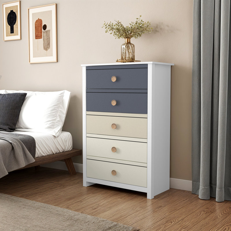 Bustillo 30.7'' Wide 5 -Drawer Chest, White/Beige/Gray/Ivory/Cream