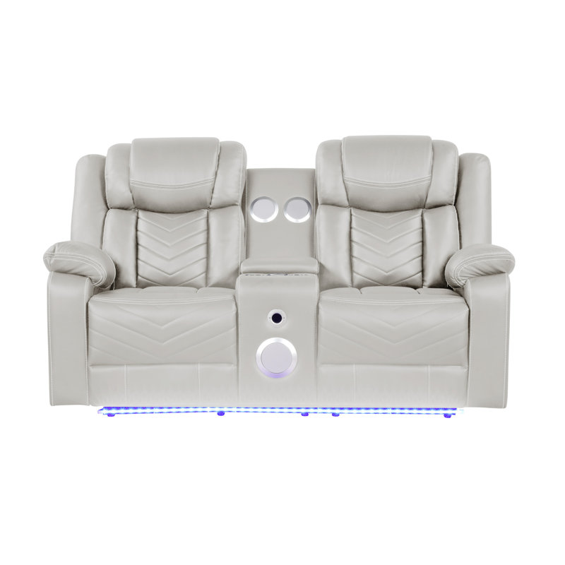 Challenger Modern Contemporary LED Power Recliner Loveseat With Console, Beige