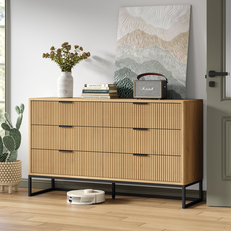 Semin 54"W Fluted Design 6-Drawer Dresser Organizer,Bedroom Dresser,Wood Chest of Drawers