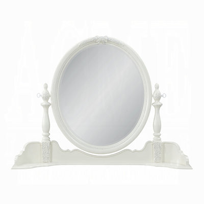 Dorie Vanity Dresser Mirror, 35X48, White Wood Floral, Beveled Edge