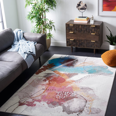 Tapis abstrait gris / bleu / rose Papillon