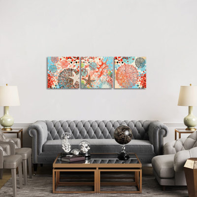 «Exotic Sea Life Triptych», ensemble d'art mural sur toile tendue (ensemble de 3)