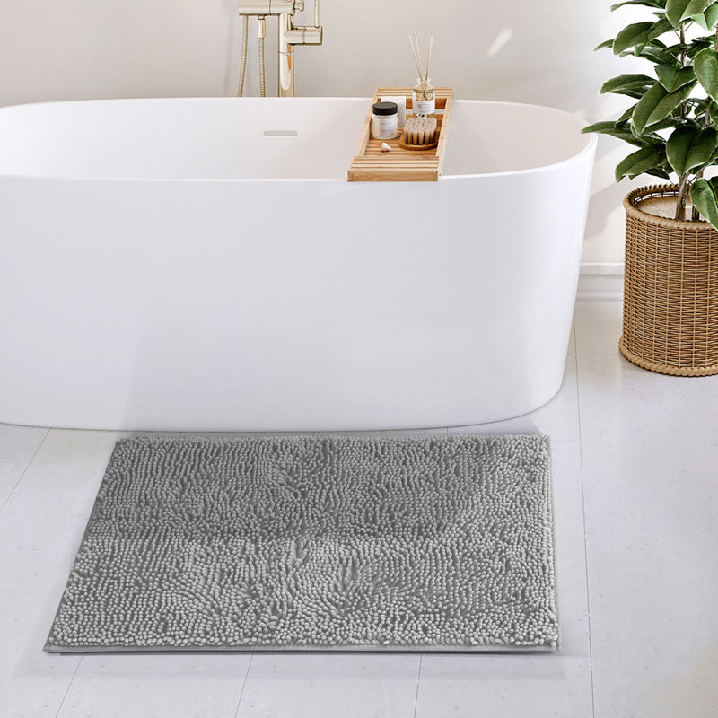 Kalyce Ultra Absorbent Non-Slip Chenille Bath Rug, Silver, 20"W x 32"L