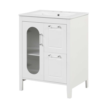 Meuble-lavabo 24 po avec lavabo, meuble-lavabo avec 2 tiroirs et porte, tablette réglable