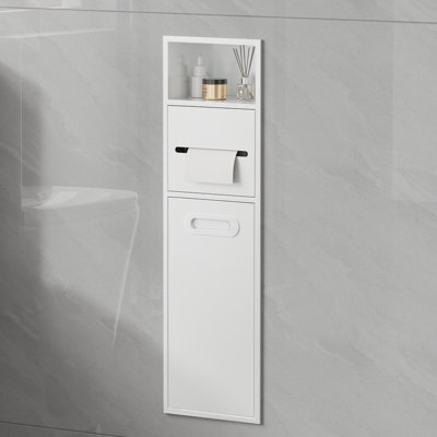7.8" X 25.9" Stainless Steel Wall Niche Rectangular Recessed Shower Niche With Trash Can & Toilet Paper Organizer, Bathroom