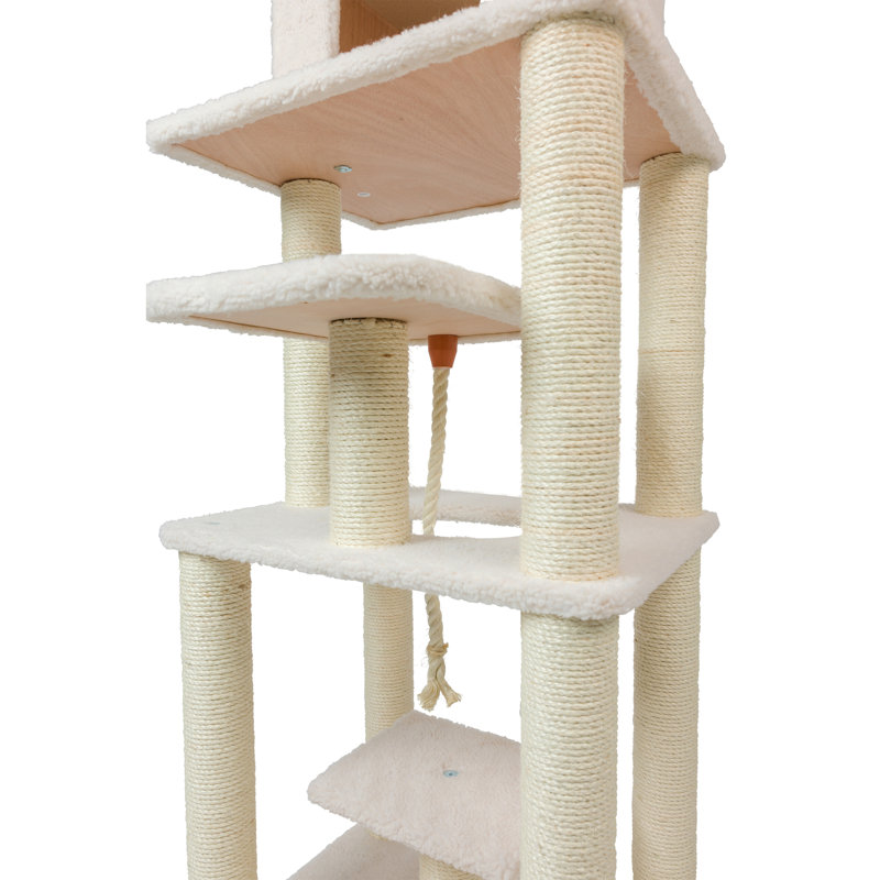 Ivory Faux Fleece and Sisal 78" Cat Tree Tower