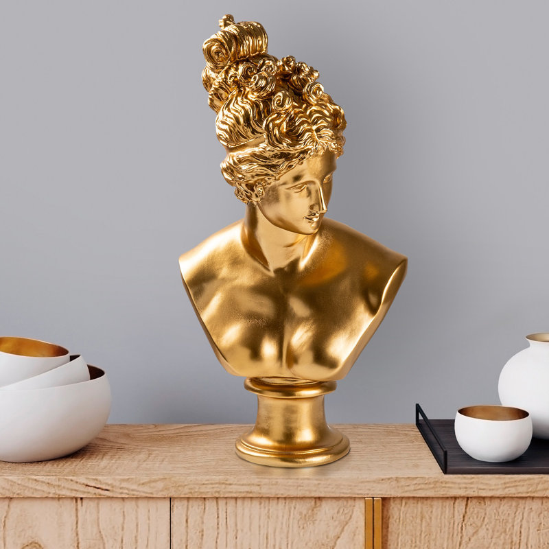 Hand-Painted Decorative Object, Gold Color, 11.8 x 13.8 x 9.1 inches | 100% Polyester Construction | Unique Color Variations | Elegant Accent for Home Décor, Living Room, and Office Spaces, Artful Design