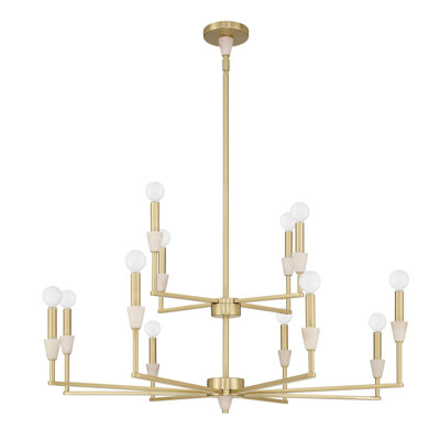 Fairborn 38-inch 12-light Brushed Gold and Natural Alabaster Chandelier