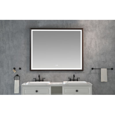 60" x 48" LED Bathroom Vanity Mirror, Brown Aluminum Frame, Wall Mount Lighted Mirror, 3 Color Temperatures, Stepless Dimmable, Memory & Anti-Fog Function