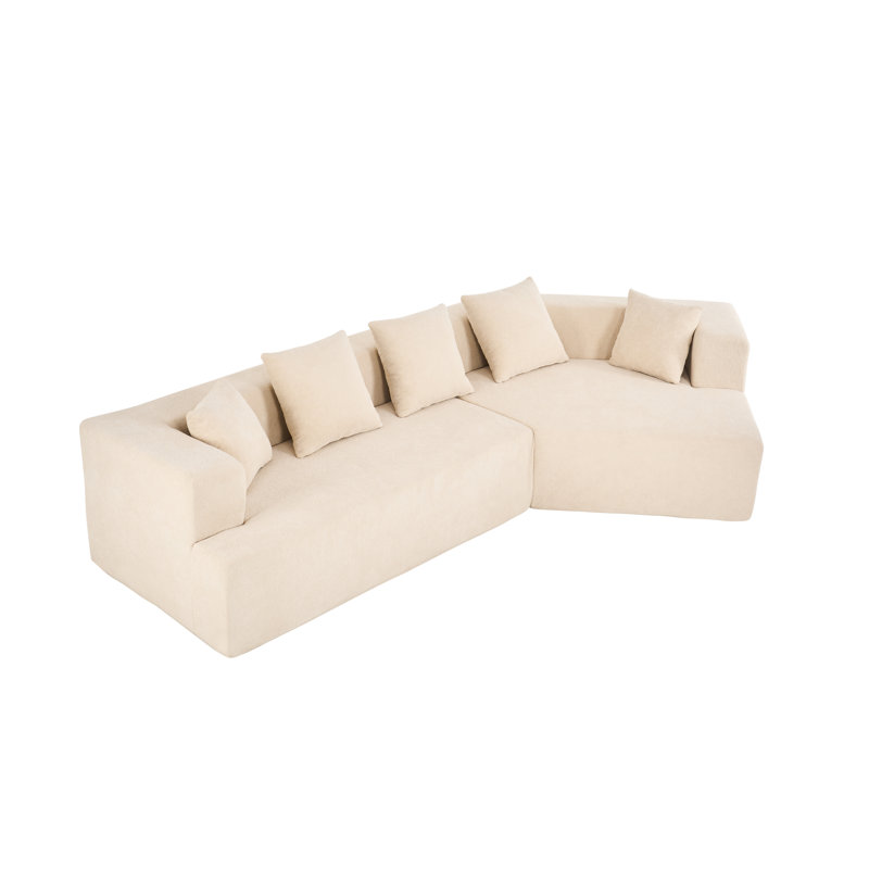 Boneless Felip 29.5" Curved Chenille Upholstered Sectional Sofa with Deep Seat, Beige Polyester
