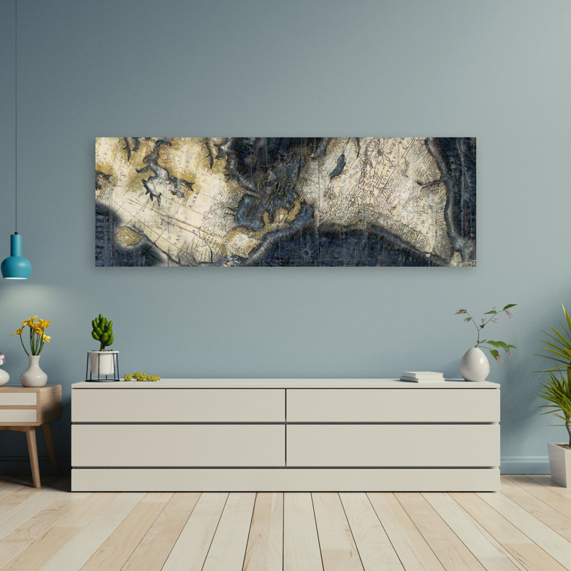 «Old World Map Canvas» - décor de salon bleu | Home Art