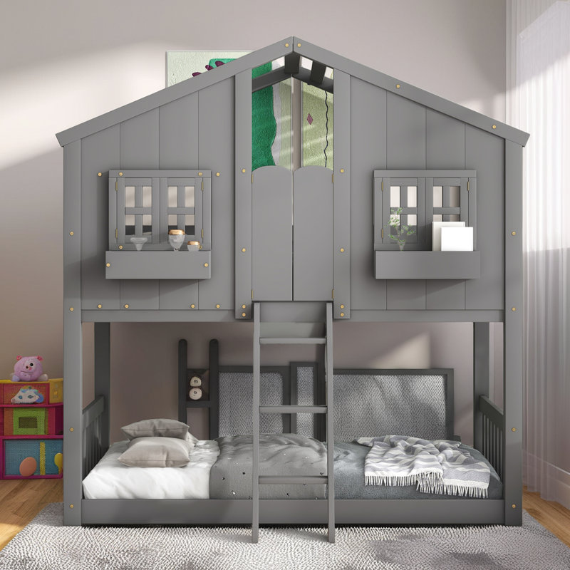 Lit superposé pour enfant avec échelle et garde-corps de sécurité Kids Imaginative, Grey