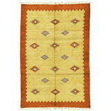 Hand Knotted Cotton Area Rug in Gold And Red