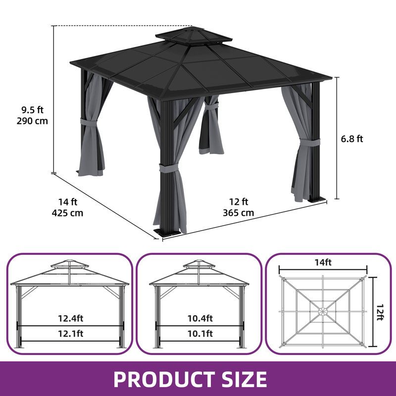 Double Roof with Aluminum Frame Patio Gazebo, 9.4' H x 13' W x 10' D