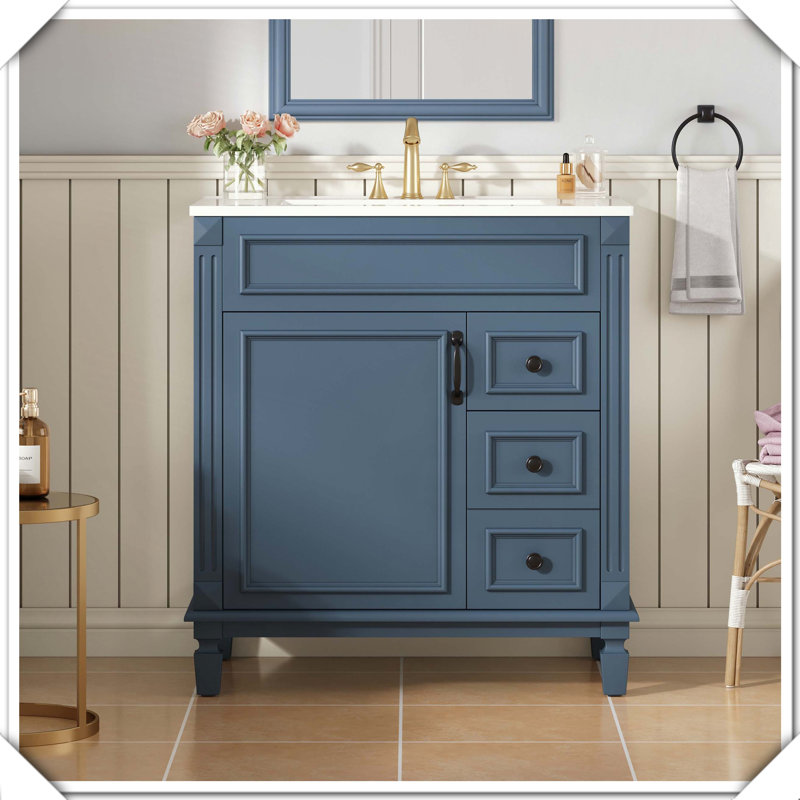 Petit meuble-lavabo moderne avec tiroirs en céramique, Bleu