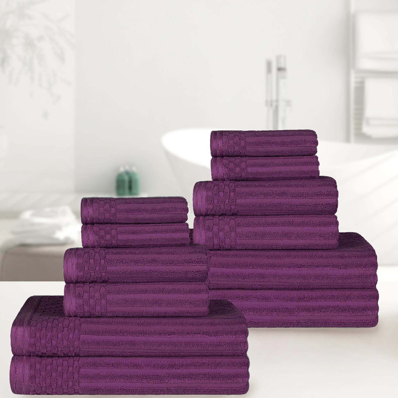 Ensemble de 12 serviettes de bain en coton 12 pièces, Prune