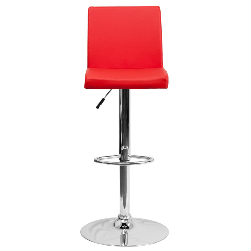 Winnols Contemporary Vinyl Adjustable Height Barstool with Panel Back and Chrome Base, Red