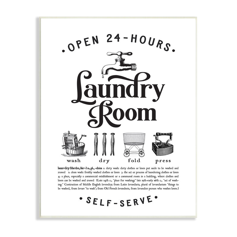«Vintage Laundry Room Définition Wash Dry Fold» par lettrage et doublure - publicité imprimée, H 19 po x l 13 po