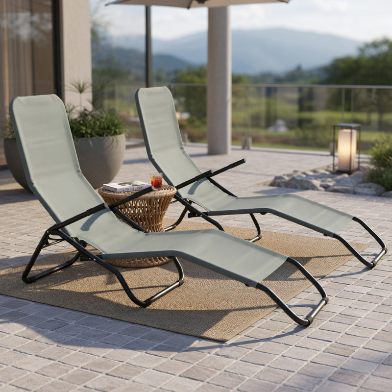 2-Pack Light Green Folding Patio Chaise Loungers with Rocking Motion – Heavy-Duty Steel Frame, Breathable Fabric, Easy-Store Design for Backyard, Poolside & Garden