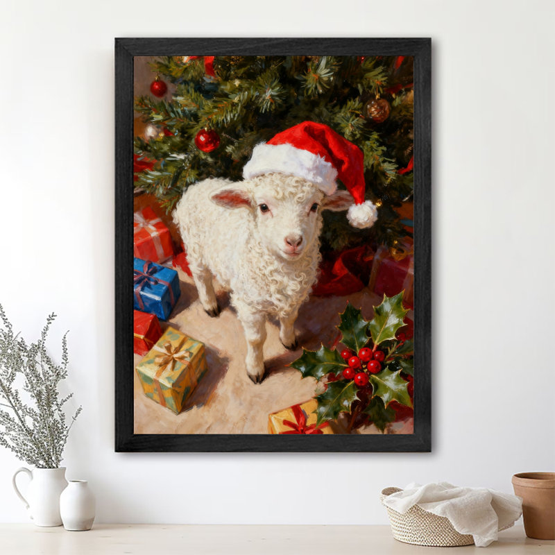 Art mural rétro noir avec agneau de Noël rétro, impressions encadrées, H 11 po x l 9 po