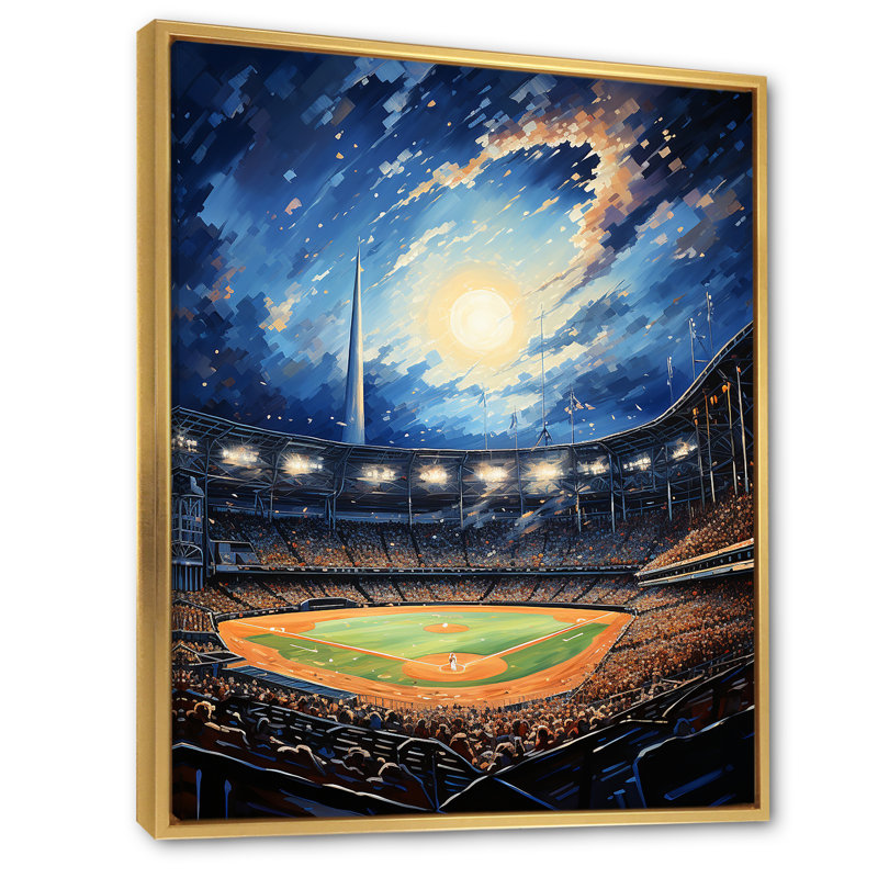 «Modern Baseball Stadium At Night I - Cityscapes», reproduction sur toile, H 20 po x l 12 po x P 1 po, Cadre flottant doré